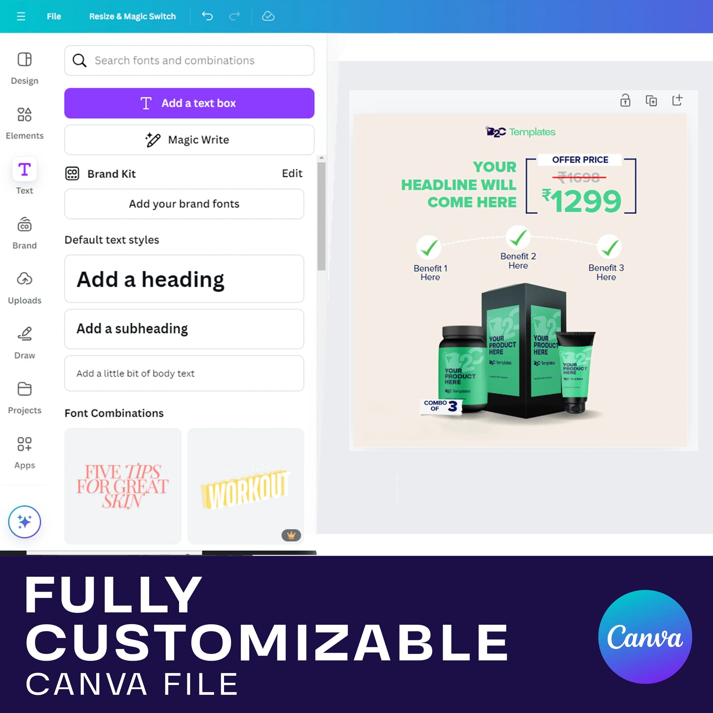 Engaging Ad Template for Combo of Three Products AND OFFER PRICE | CANVA Template