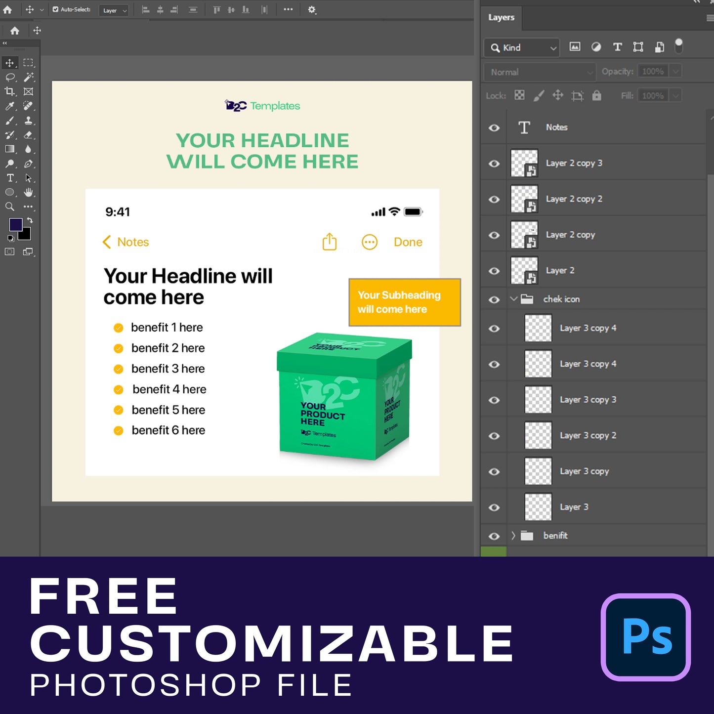 Trendy iPhone Notes App static ad | Canva Template
