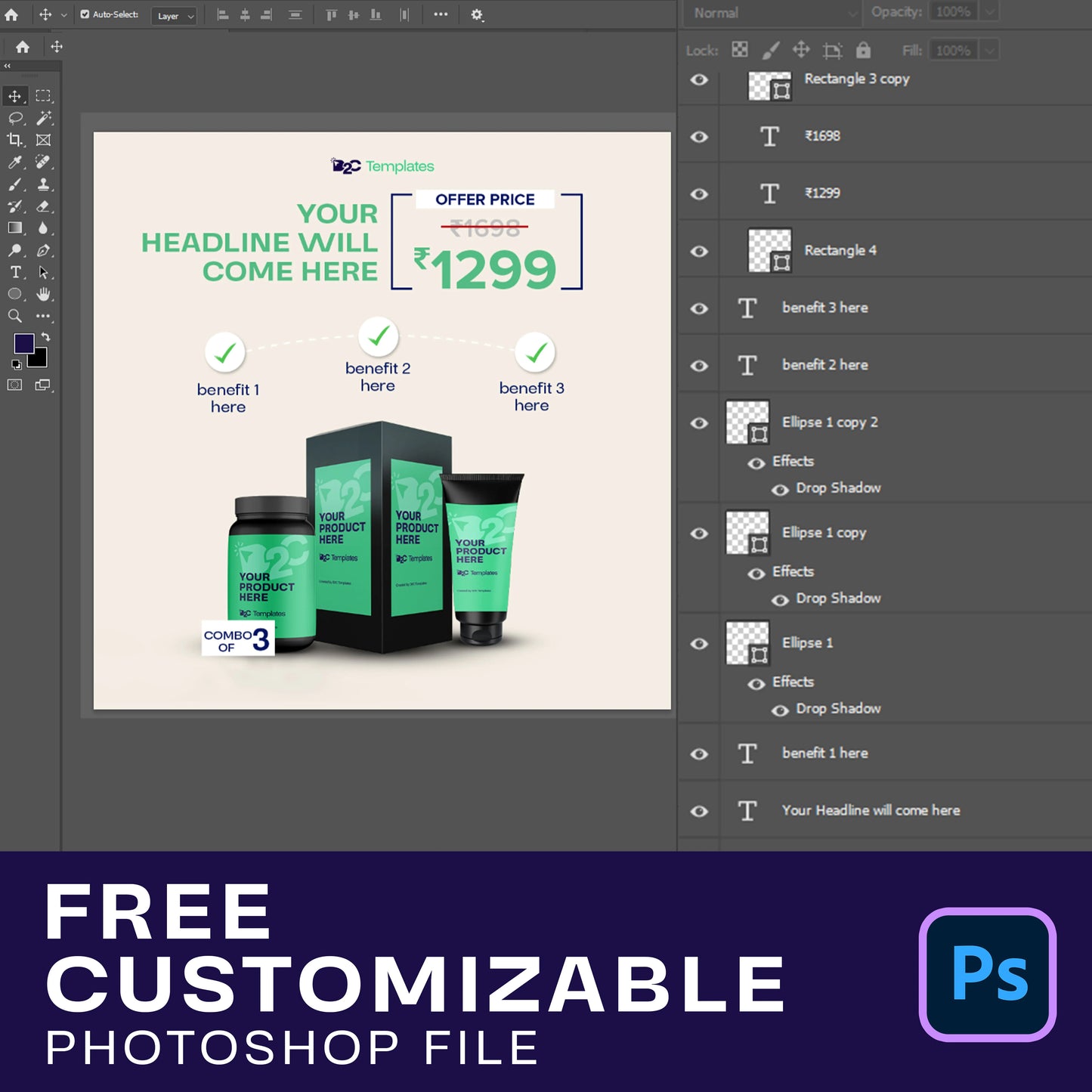 Engaging Ad Template for Combo of Three Products AND OFFER PRICE | CANVA Template