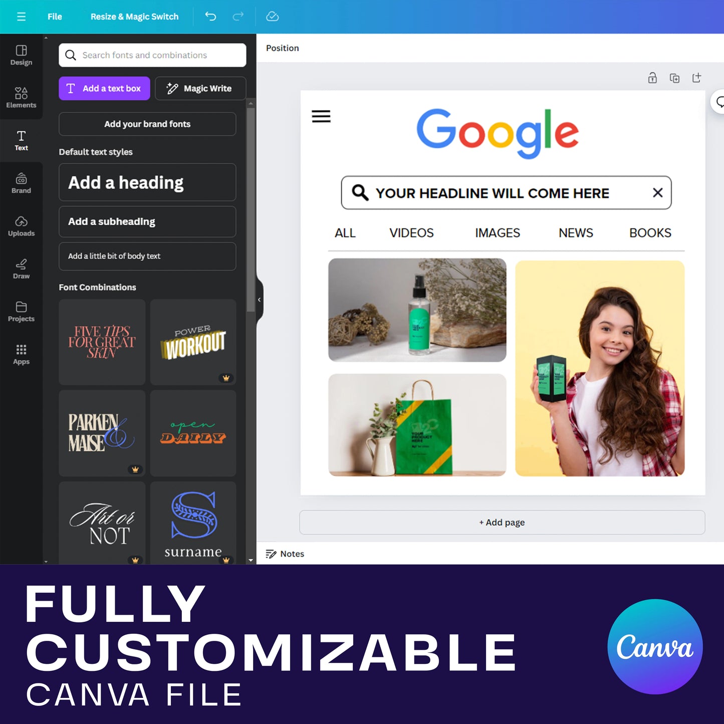 Google Search Ad Template for Your Product Showcase & Compelling Headlines | CANVA Template