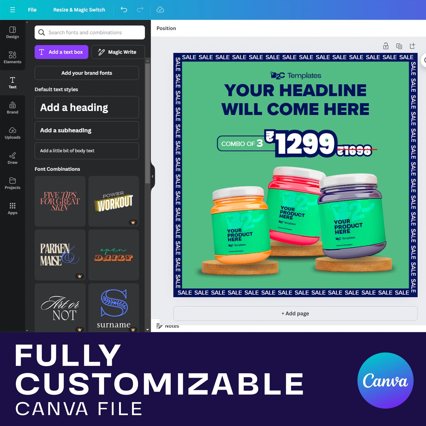 Static Ad Creative for Showcasing a Combo of Three Products AND OFFER PRICE | CANVA Template