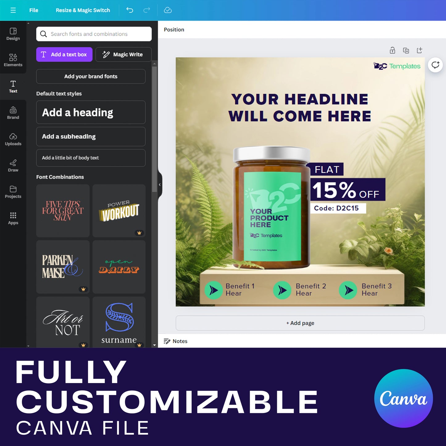 Static Ad Creative for Product Combo: Showcase Offer Price, Code & Benefits | CANVA Template