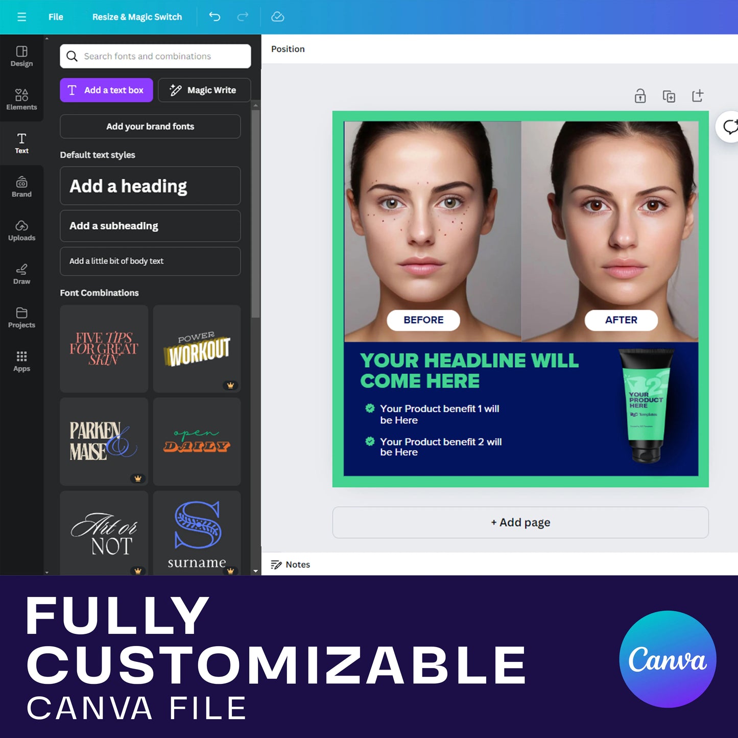 Face Before-and-After with USPs and Product | Canva Templates