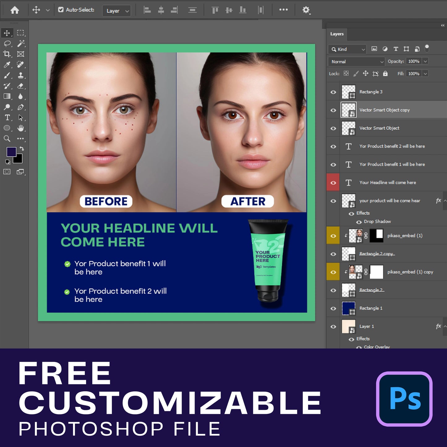 Face Before-and-After with USPs and Product | Canva Templates