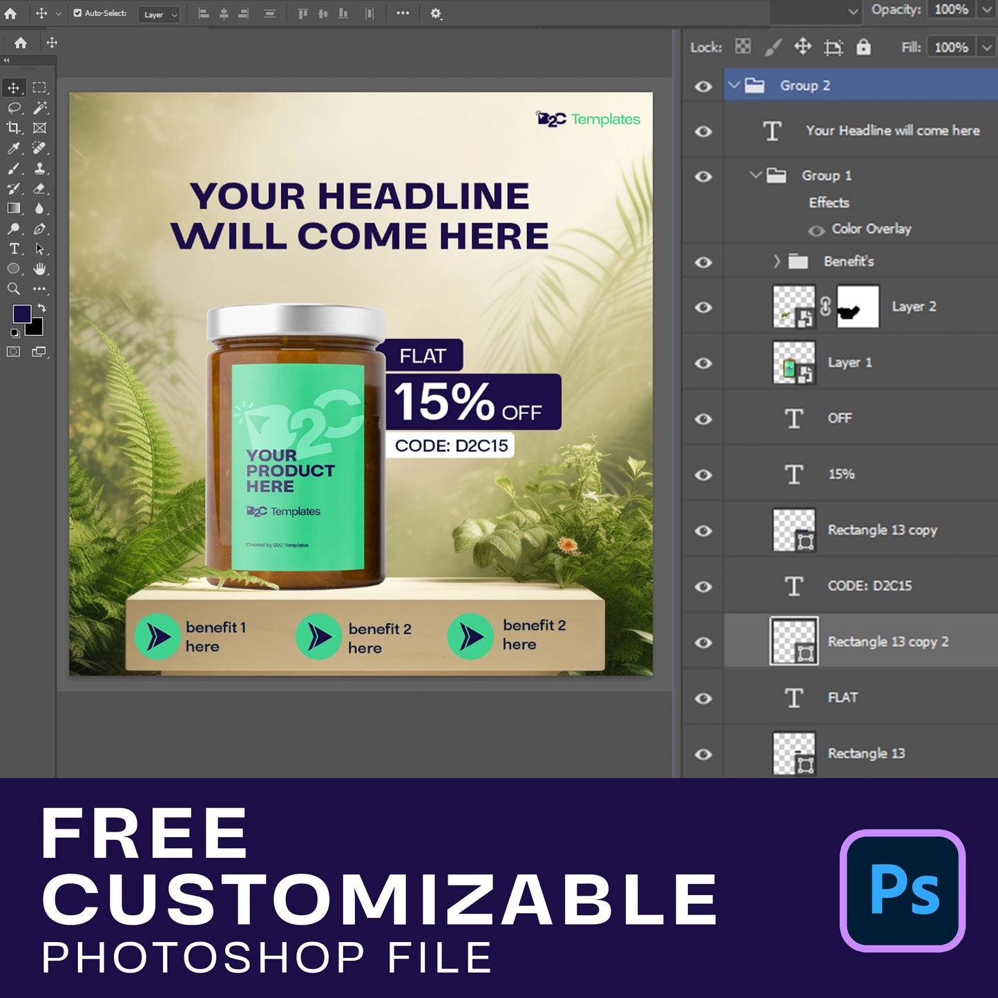 Static Ad Creative for Product Combo: Showcase Offer Price, Code & Benefits | CANVA Template