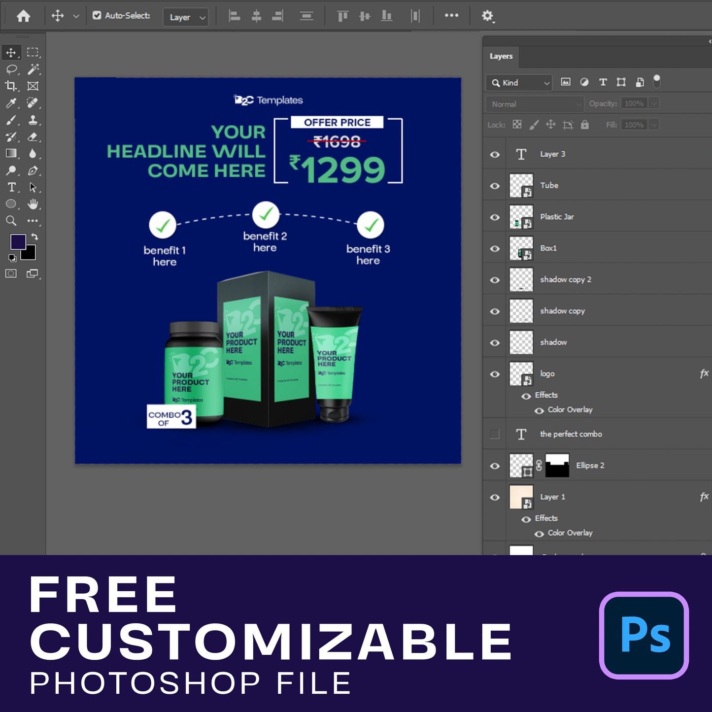 Engaging Ad Template for Combo of Three Products AND OFFER PRICE | CANVA Template